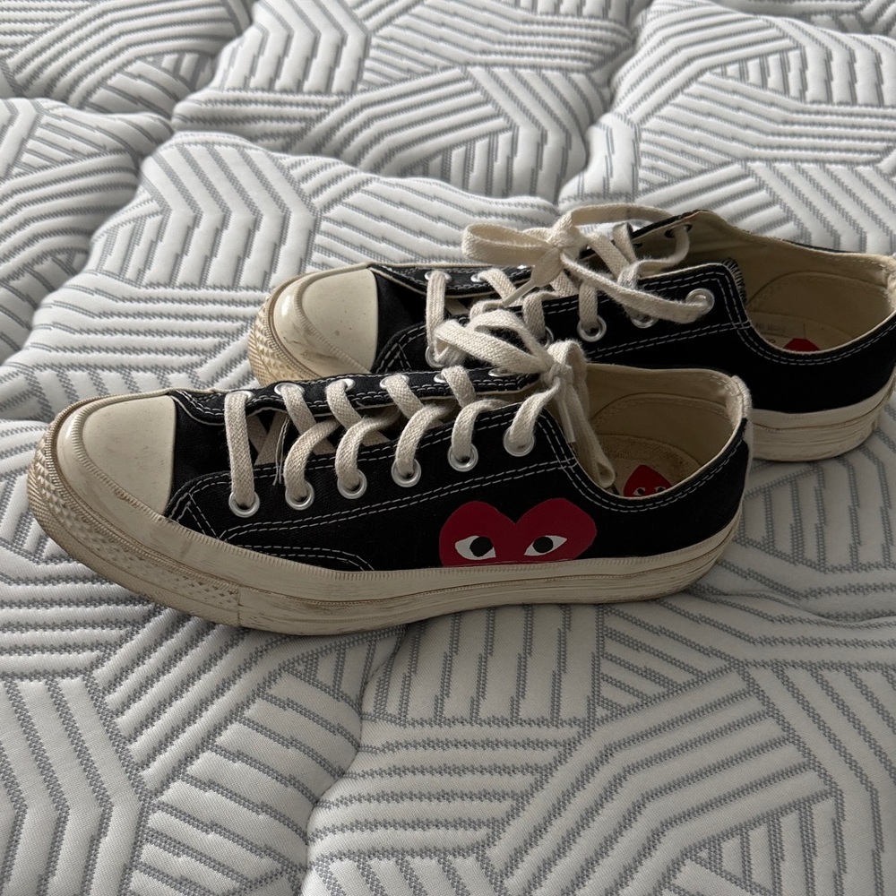 Converse Comme de Garçons Black and White Sneakers with Red Heart